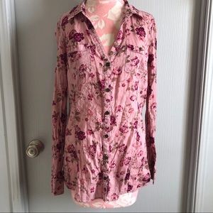 Pink Floral Button Down Shirt, Size Large